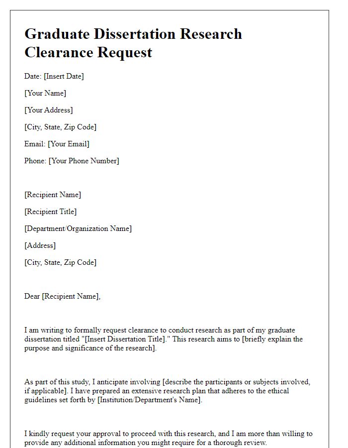 Letter template of graduate dissertation research clearance request