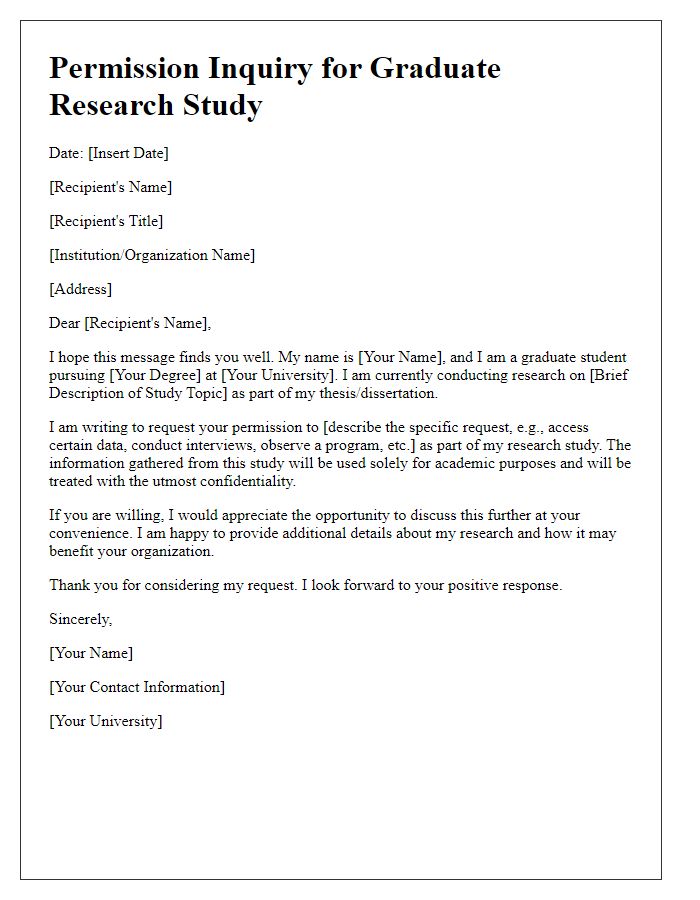 Letter template of graduate research study permission inquiry