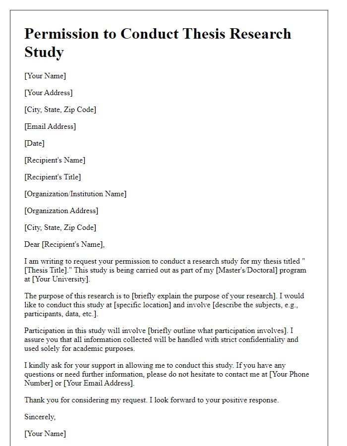 Letter template of permission to conduct thesis research study