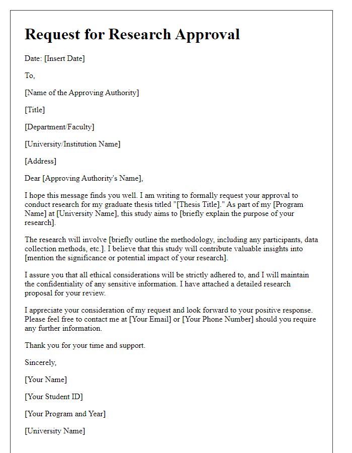 Letter template of request for research approval for graduate thesis