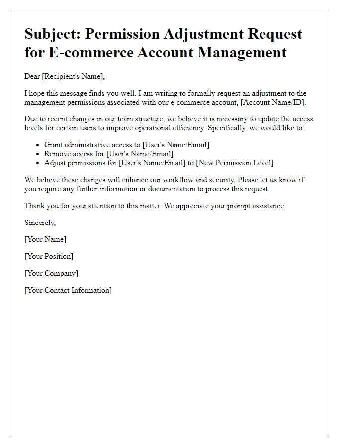 Letter template of e-commerce account management permission adjustment