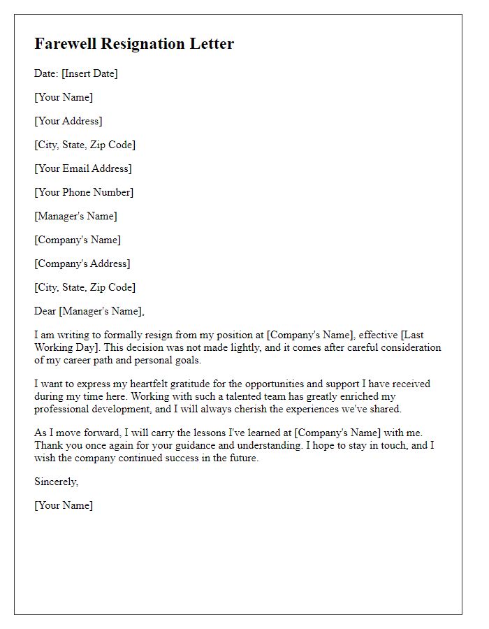 Letter template of farewell resignation with acknowledgment