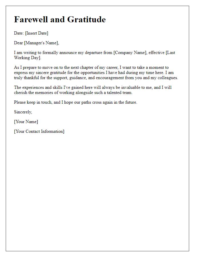 Letter template of job departure with sincere appreciation