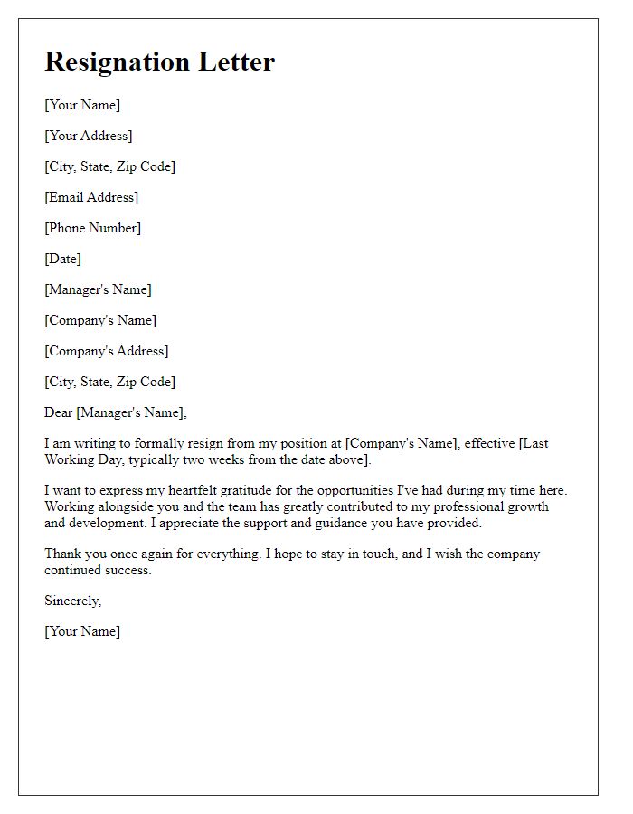 Letter template of resignation expressing gratitude