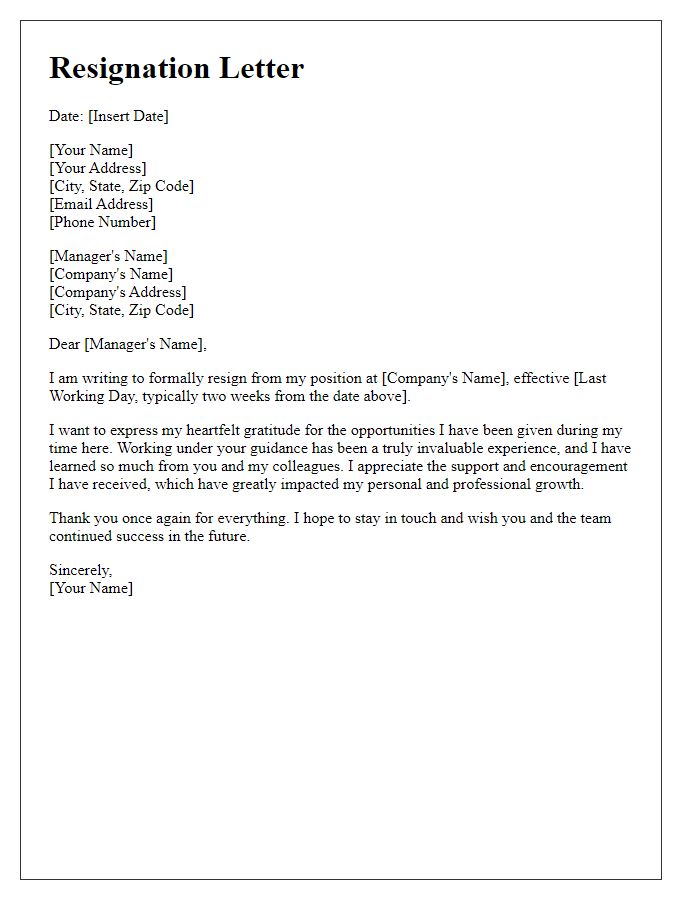 Letter template of resignation including heartfelt thanks