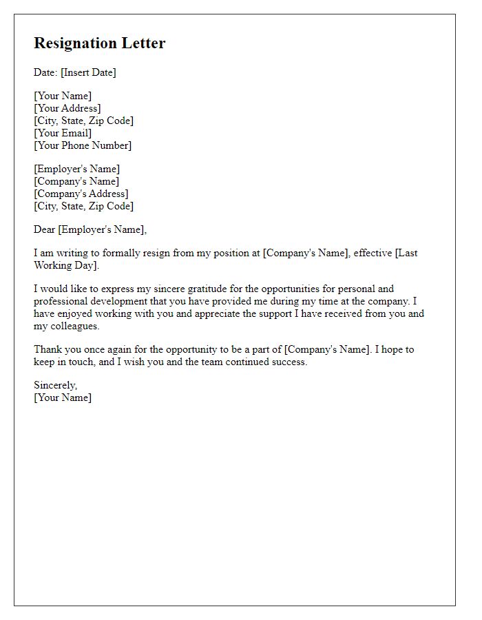 Letter template of resignation letter thanking the employer