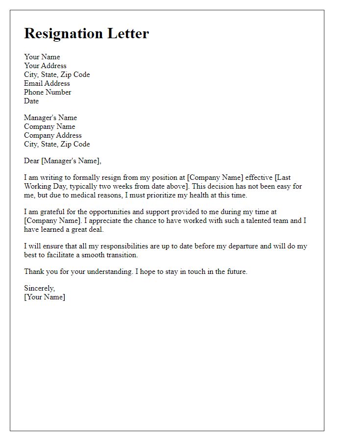 Letter template of resignation due to medical reasons