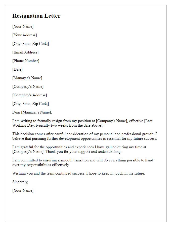 Letter template of resignation for personal development