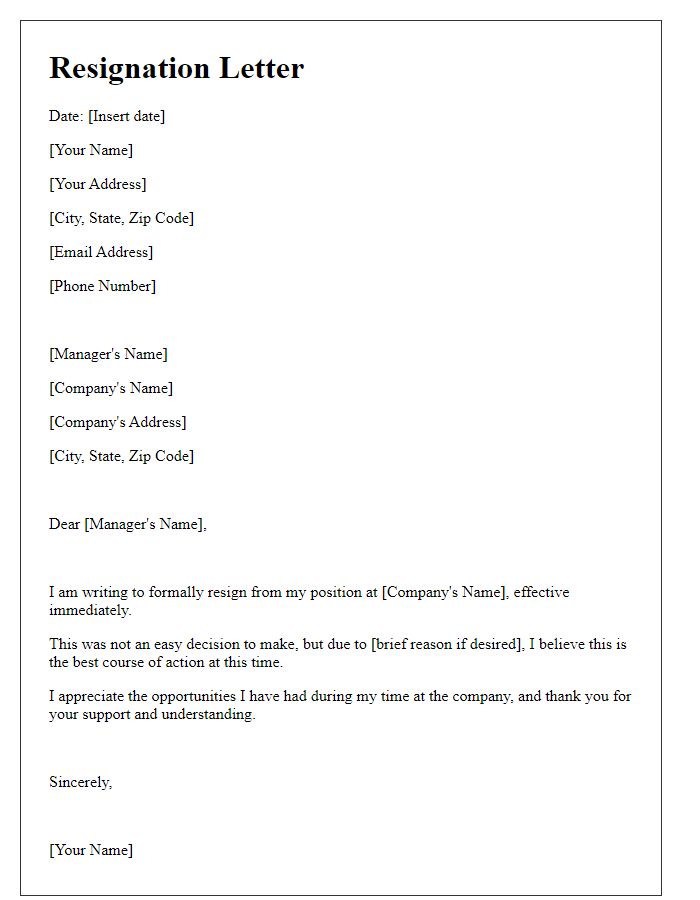 Letter template of resignation for immediate effect