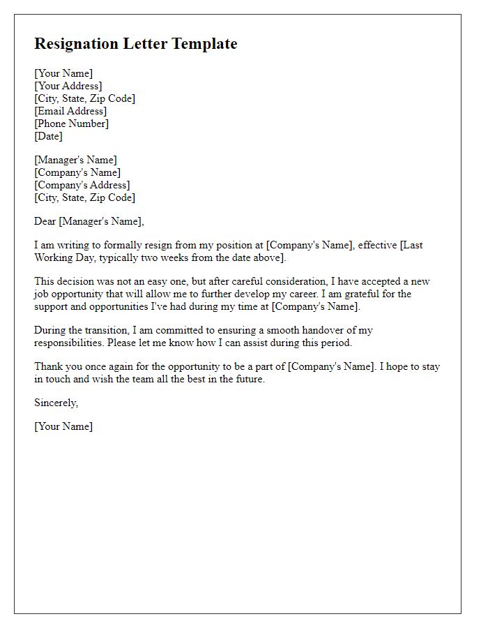 Letter template of resignation for a new job opportunity