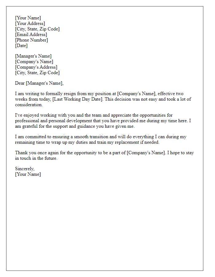 Letter template of resignation with two weeks notice