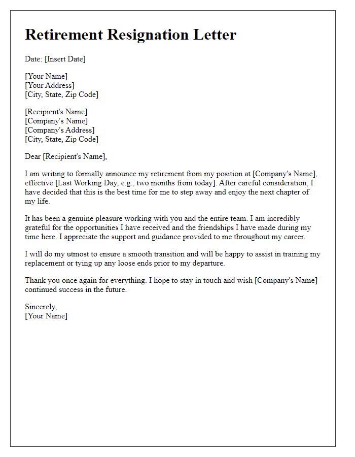 Letter template of courteous retirement resignation communication