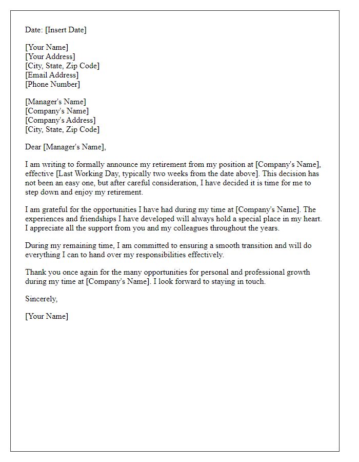 Letter template of formal retirement resignation notice