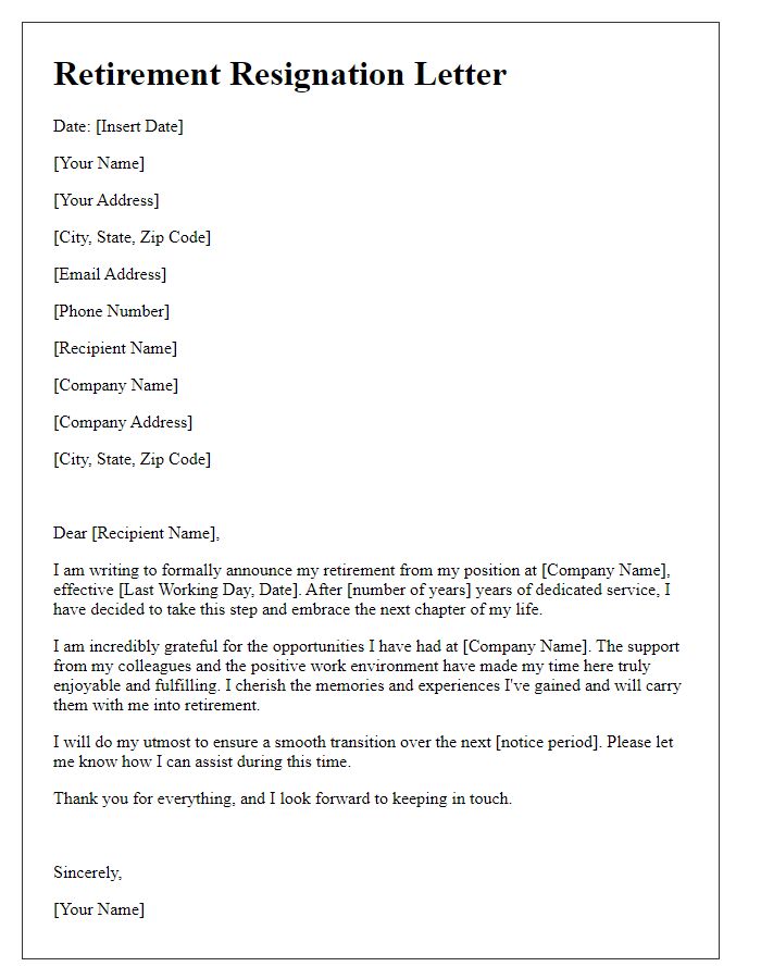 Letter template of personal retirement resignation note