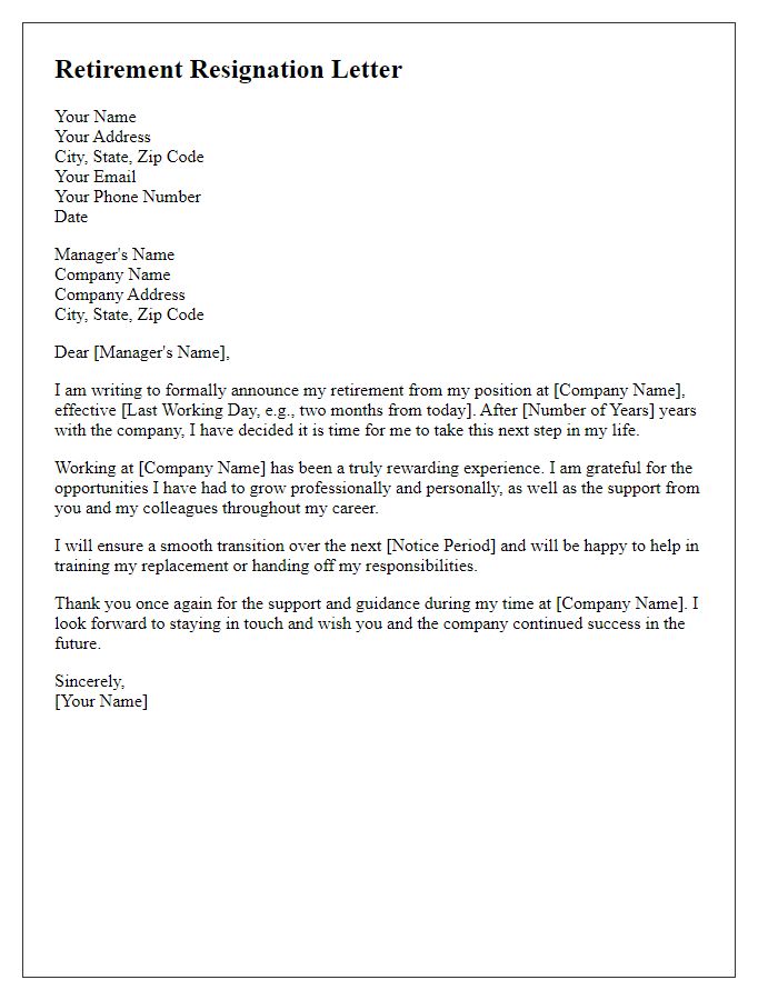 Letter template of professional retirement resignation letter