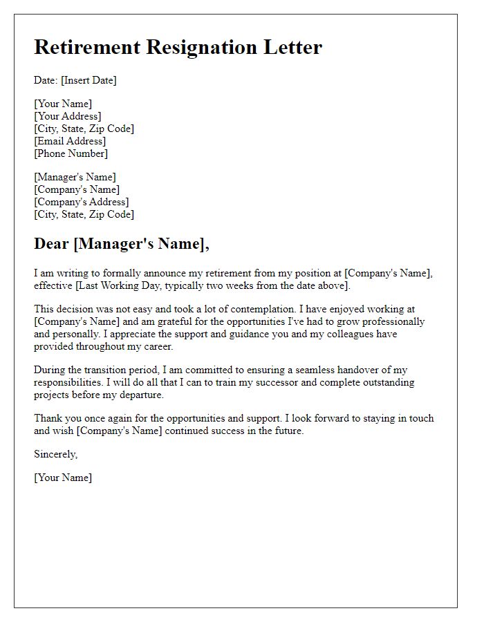 Letter template of structured retirement resignation format