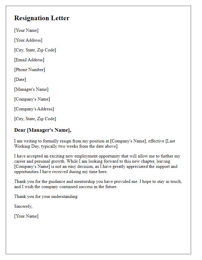 Letter template of resignation due to exciting new employment