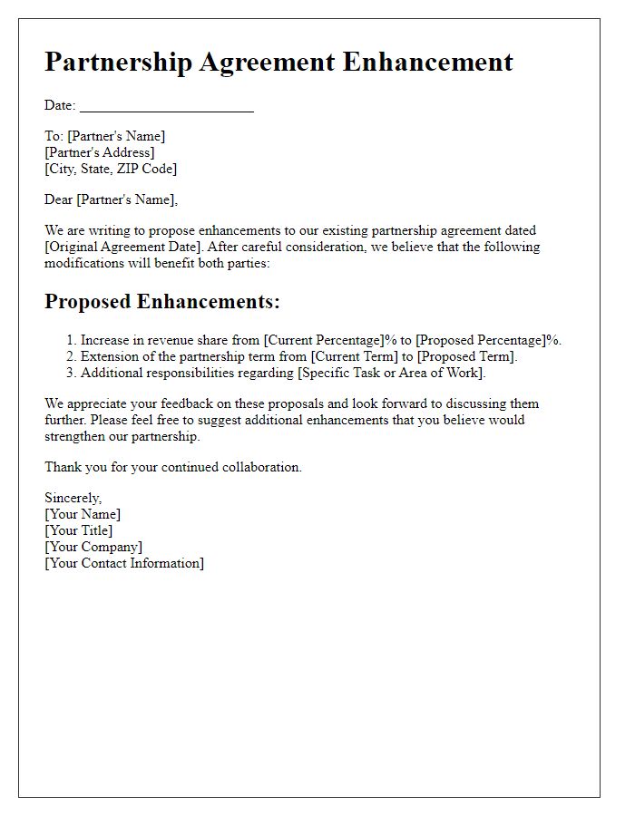 Letter template of partnership agreement enhancement