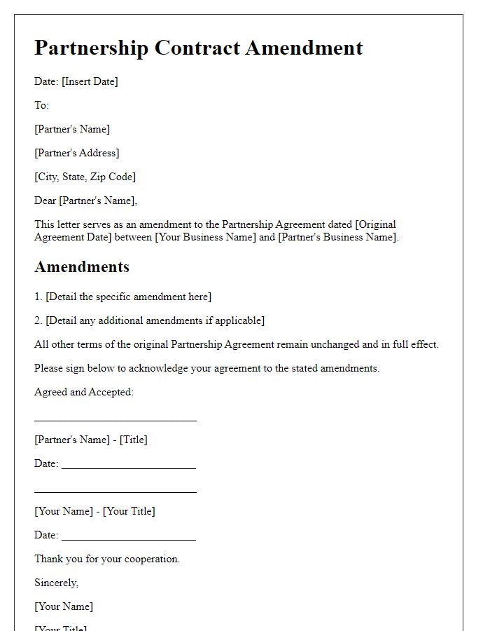 Letter template of partnership contract amendment