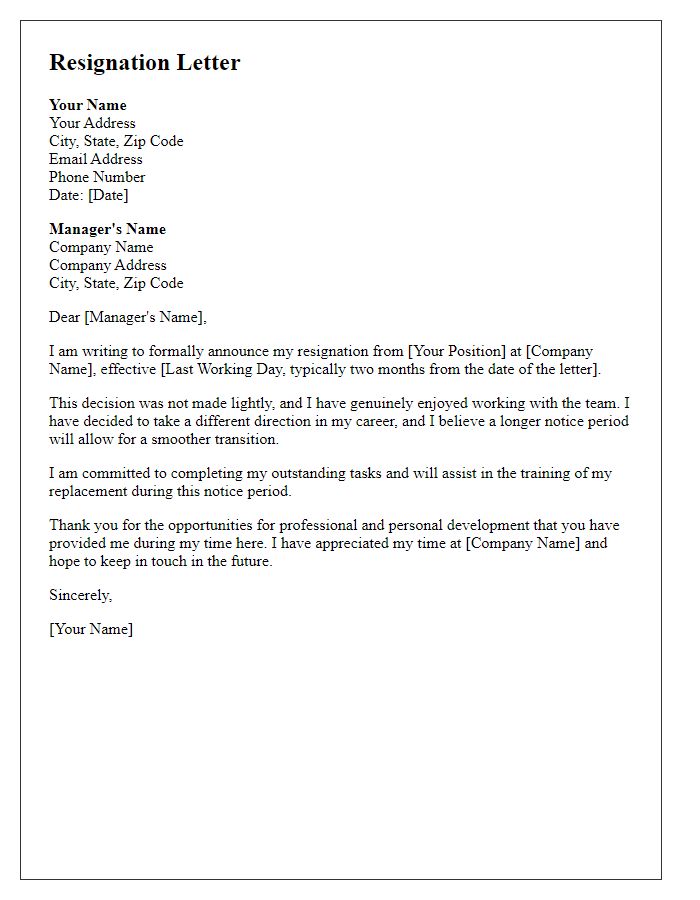 Letter template of resignation with deliberate extended notice