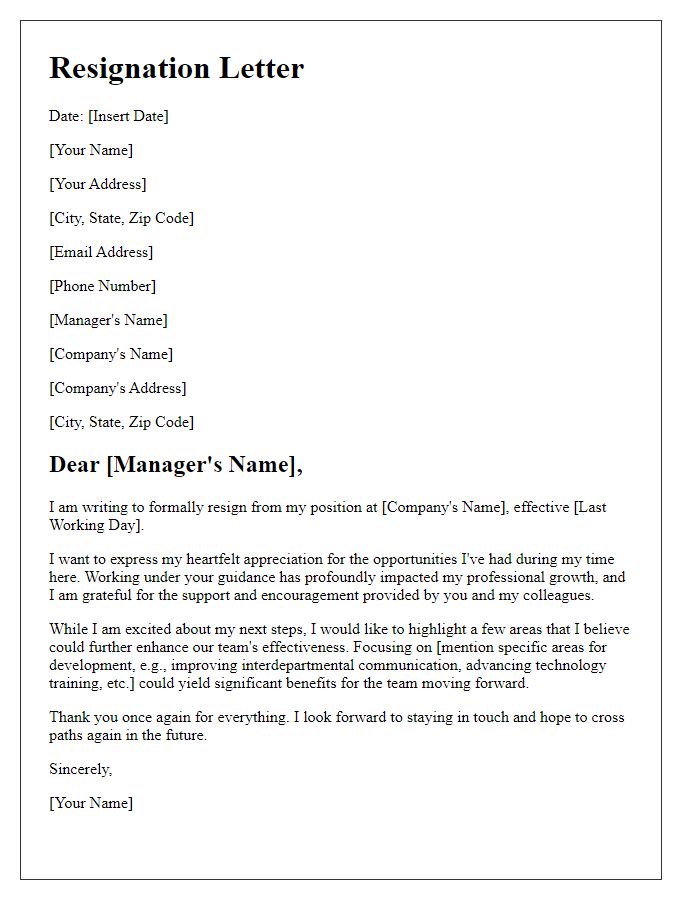 Letter template of resignation with appreciation and areas for development