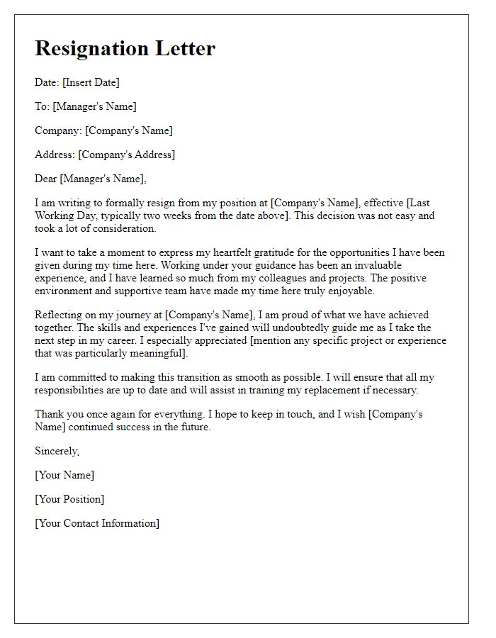 Letter template of resignation with positive feedback and reflections