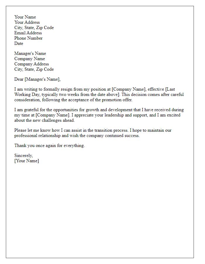 Letter template of resignation after accepting a promotion offer