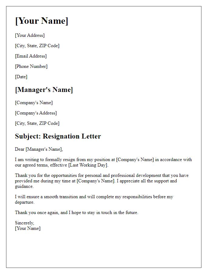 Letter template of resignation according to agreed terms