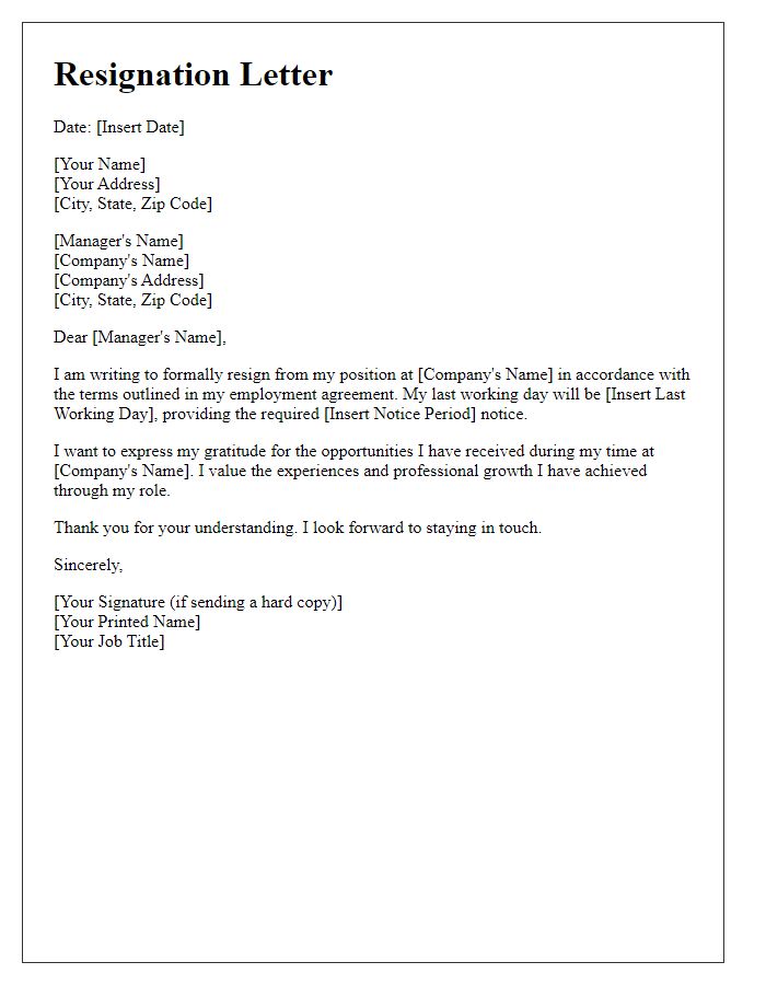 Letter template of resignation honoring employment agreement