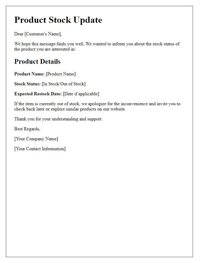 Letter template of Customer Notification: Product Stock Status