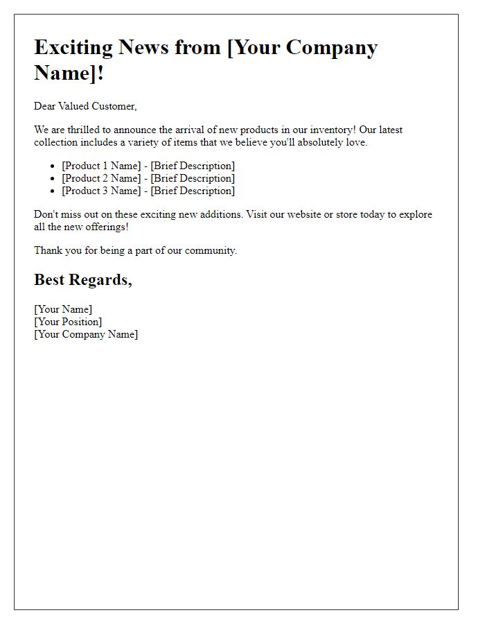 Letter template of Exciting News on Our Product Inventory