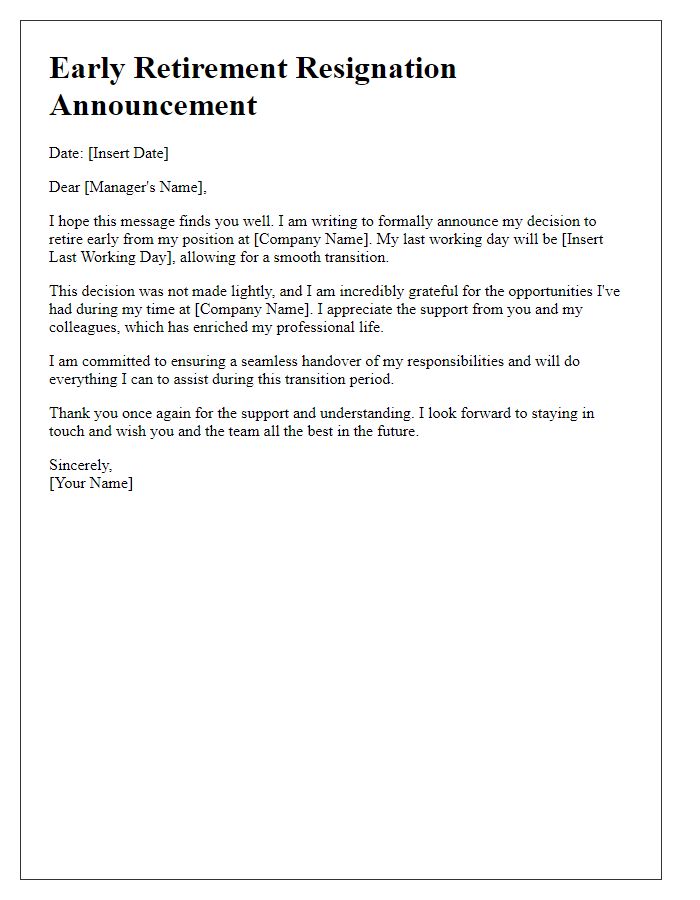 Letter template of early retirement resignation announcement