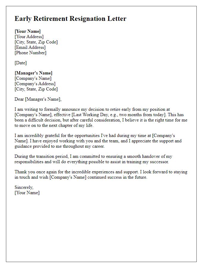 Letter template of early retirement resignation communication