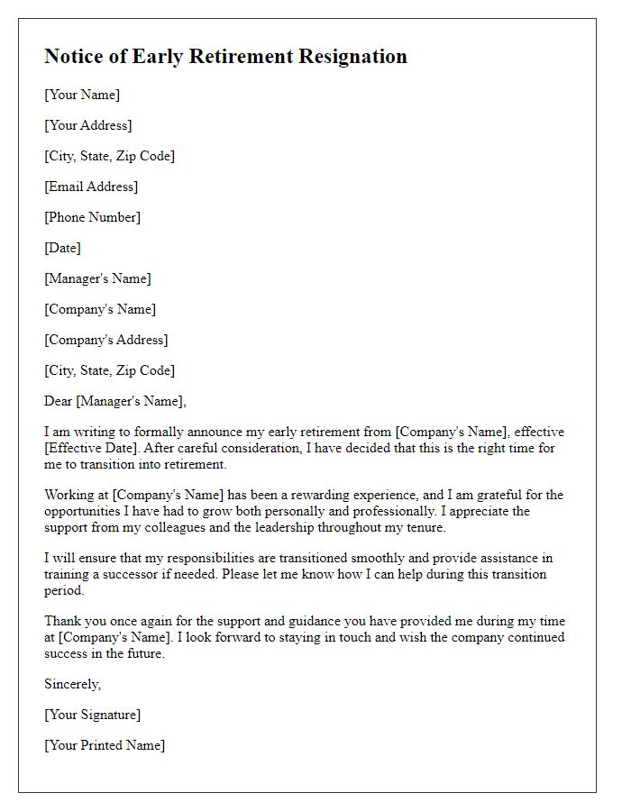 Letter template of notice of early retirement resignation