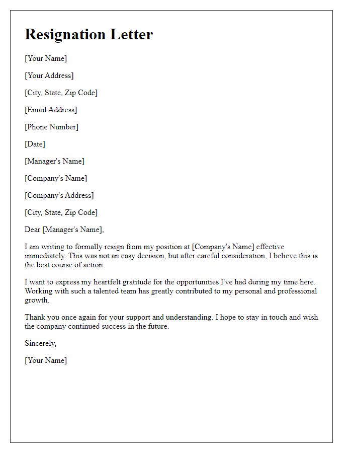 Letter template of immediate effect resignation expressing gratitude