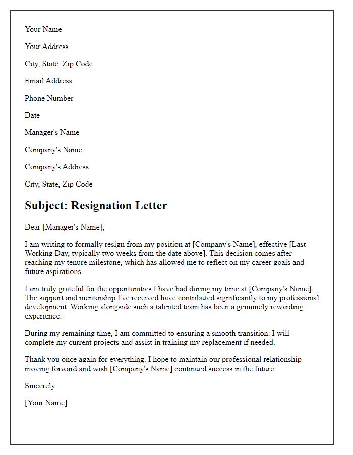 Letter template of resignation after attaining tenure