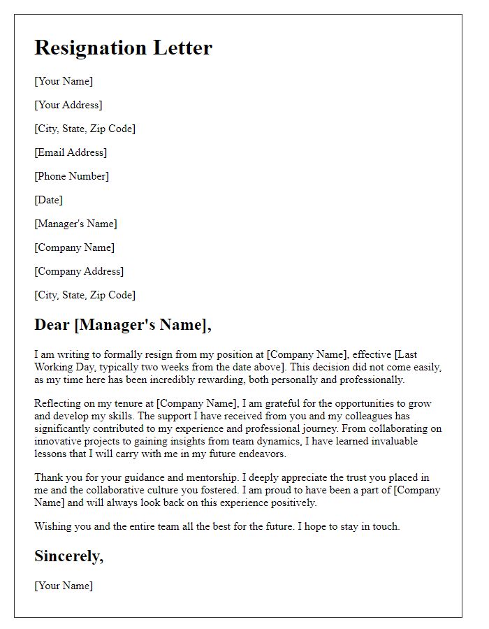 Letter template of resignation reflecting on professional growth