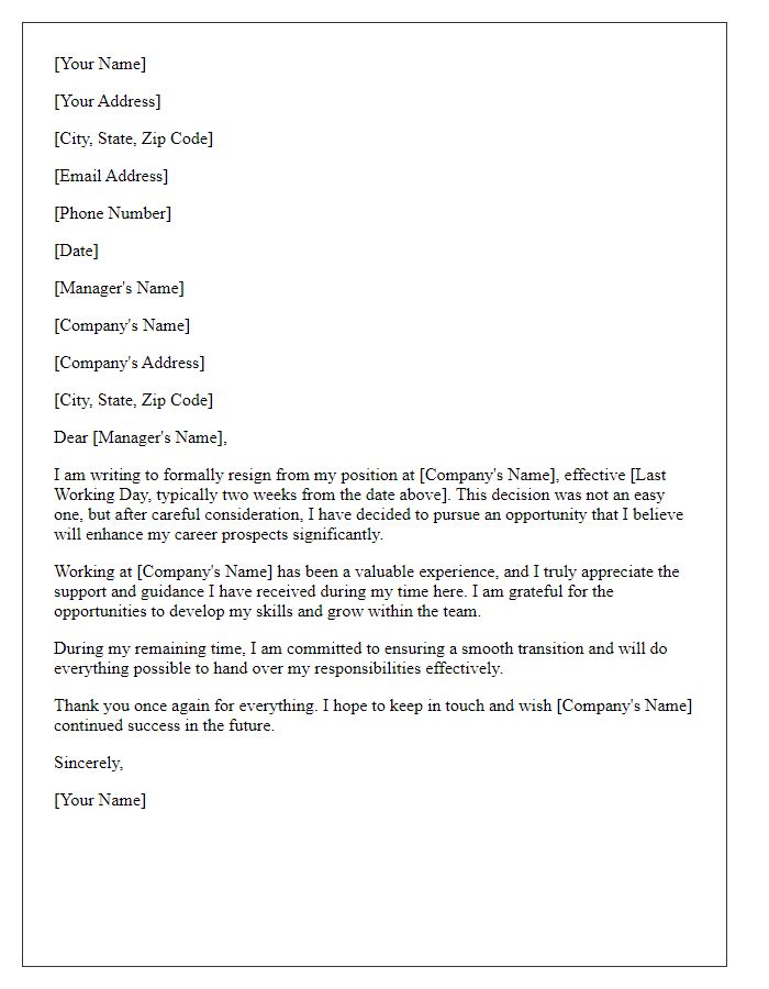 Letter template of resignation mentioning improved career prospects