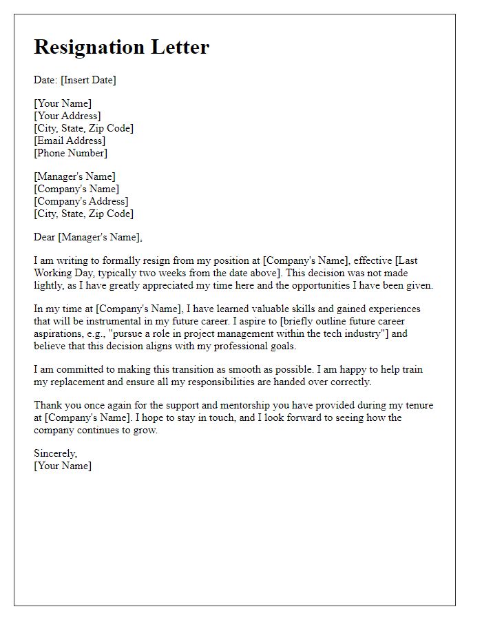 Letter template of resignation outlining future career aspirations