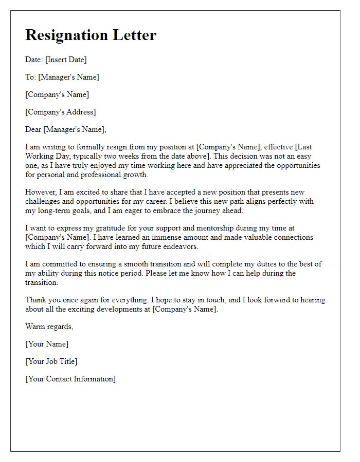 Letter template of resignation sharing excitement for new challenges