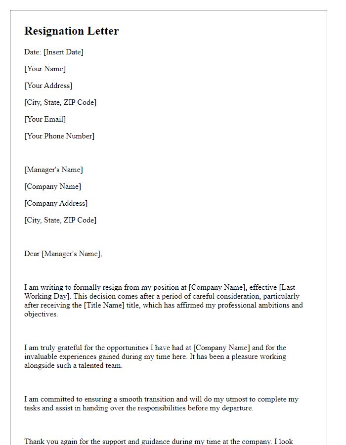 Letter template of resignation after receiving a valuable professional title.