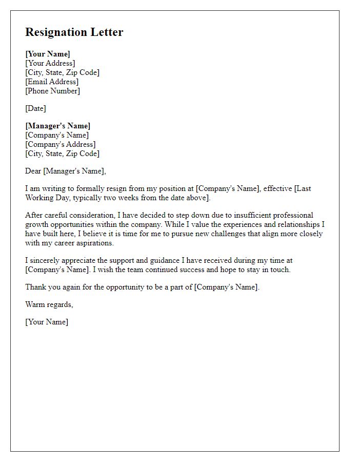 Letter template of resignation due to insufficient professional growth