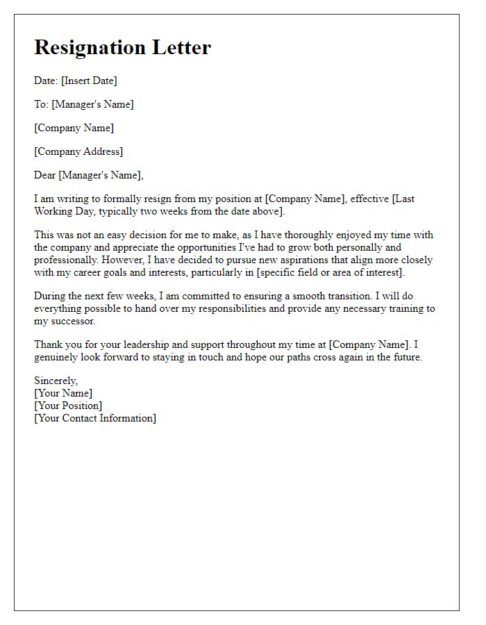 Letter template of resignation detailing future aspirations post-employment.