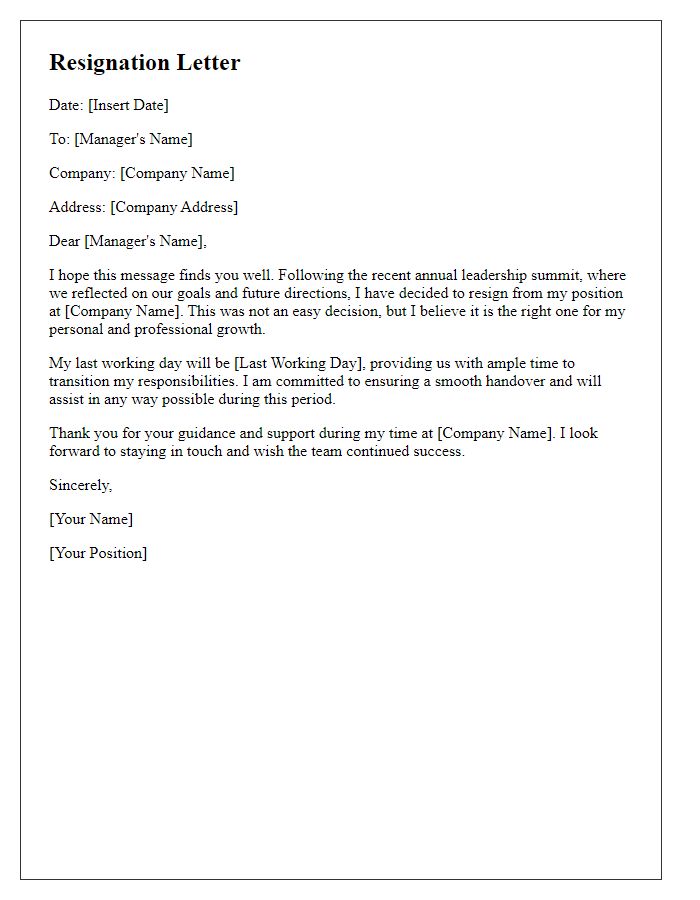 Letter template of resignation following annual leadership summit