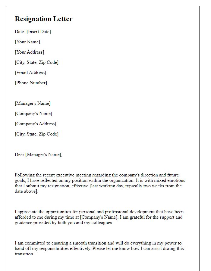 Letter template of resignation following executive meeting decision