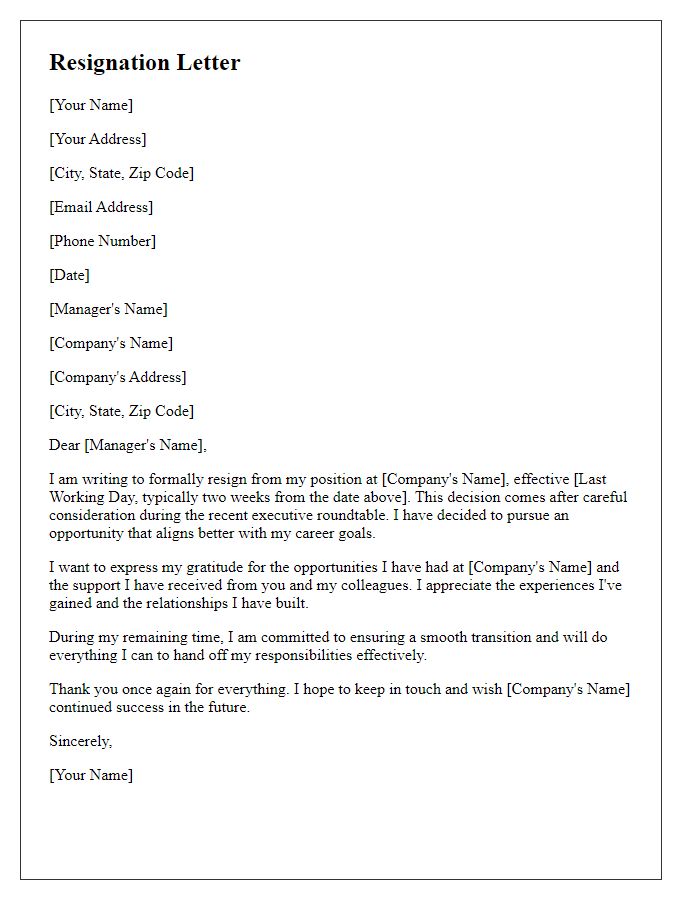 Letter template of resignation following executive roundtable