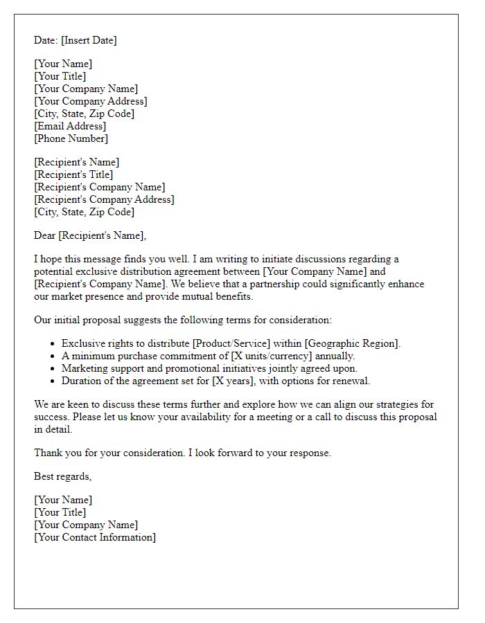 Letter template of exclusive distribution agreement negotiation