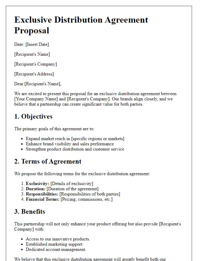 Letter template of exclusive distribution agreement proposal