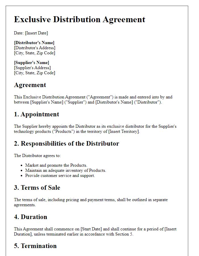 Letter template of exclusive distribution agreement for technology products