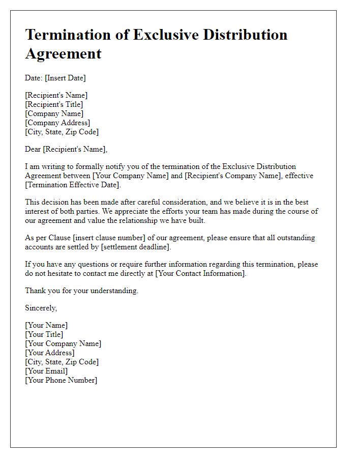 Letter template of exclusive distribution agreement termination